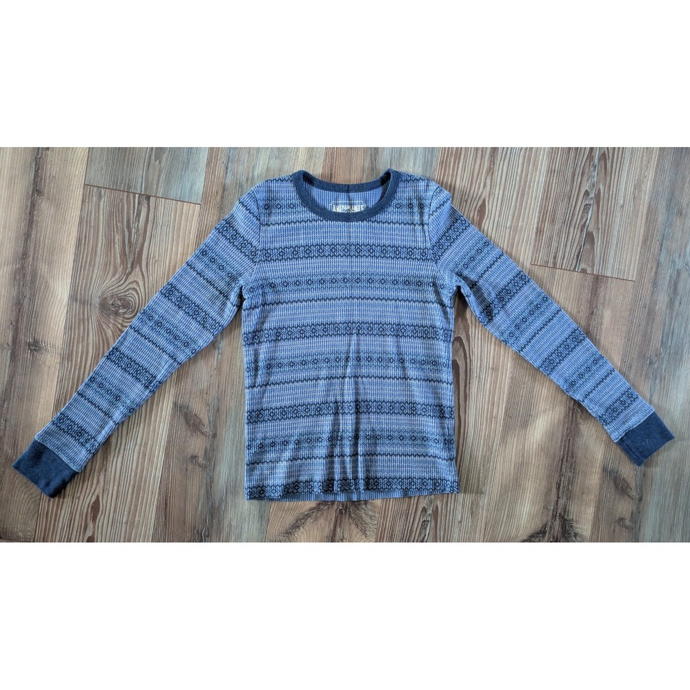 American Eagle Blue Striped Waffle Knit Long Sleeve T-Shirt